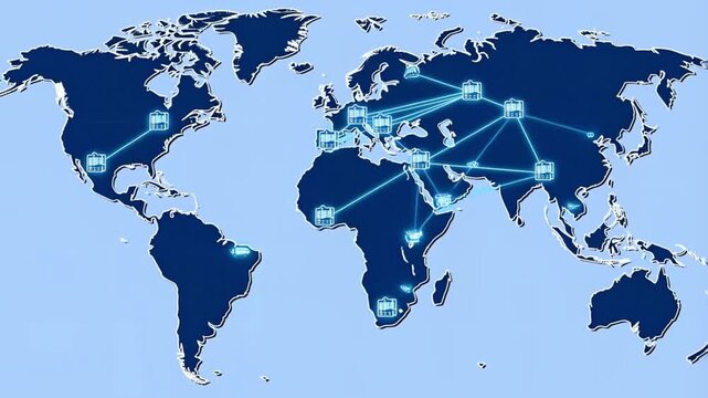 An entrepreneurial timelapse of a local business model replicating and scaling to international locations with connecting networks against a global view, concept of business scaling and franchise expa