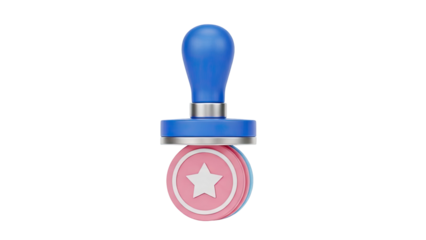 3D Blue stamp with a star on a pink and blue surface on transparent background