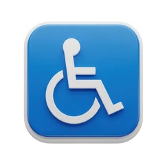Blue square icon with white international symbol of access for disabled people isolated on white background