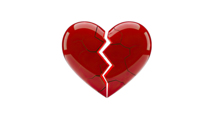 3D Broken Red Heart with Cracks on transparent background