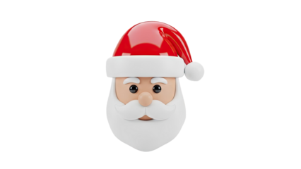 3D Cute 3D Santa Claus Head with Hat on transparent background
