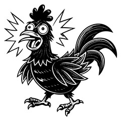 Obraz premium “Funny Rooster Cartoon Black and White Chicken Line Art Vector Illustration”