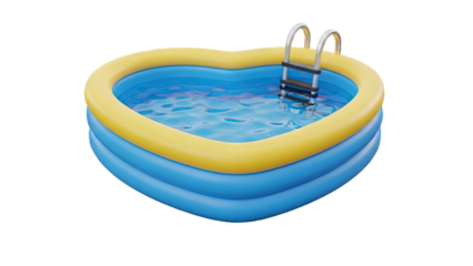 3D Heart shaped inflatable pool with ladder on transparent background