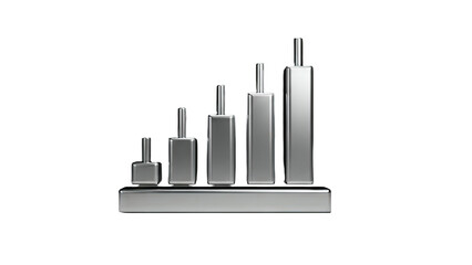 3D Silver 3D bar chart infographic element on transparent background