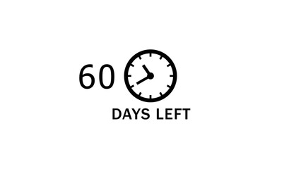 Countdown clock icon illustration. 60 Days left countdown timer.