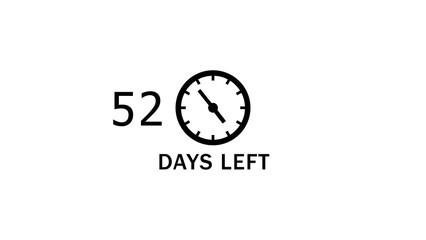 Countdown clock icon illustration. 52 Days left countdown timer.