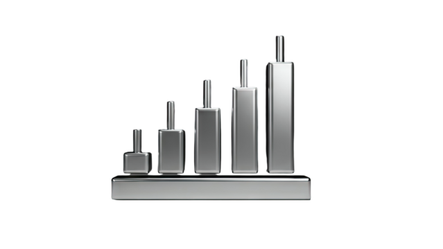 3D Silver 3D bar chart infographic element on transparent background - Powered by Adobe
