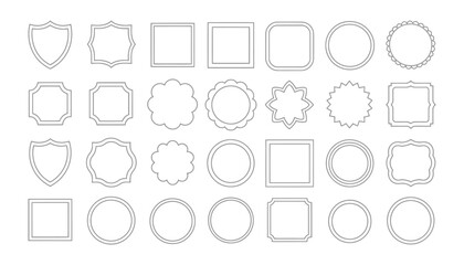Collection of black outline decorative frames and borders on white background, elegant geometric and ornamental shapes, design elements, artistic vector templates, and creative layout accents for 