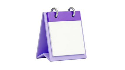 3D Purple Desk Calendar Blank Page on transparent background
