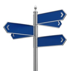 Obraz premium Directional signpost with multiple blank blue arrows isolated on white background