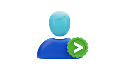 3D Verified user icon with checkmark on transparent background