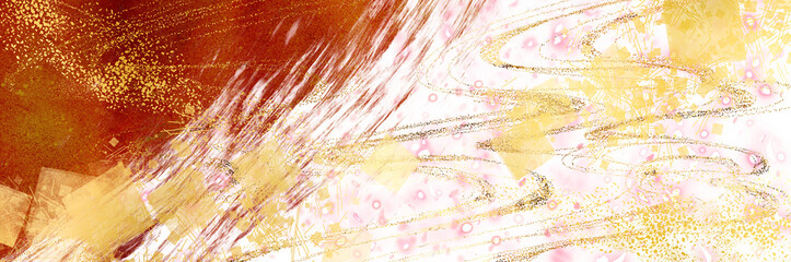 お正月背景風金箔桜花吹雪が輝く豪華,横長透過背景