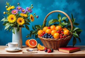 Still Life Serenity: A Fusion of Flora and Fruit
