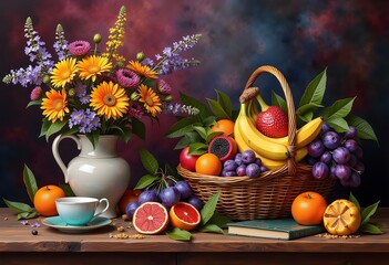 Still Life Serenity: A Fusion of Flora and Fruit