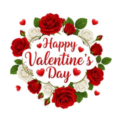 Happy Valentines Day Greeting Card with Red and White Roses