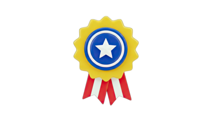 3D Award Ribbon with Star and Red Stripes on transparent background