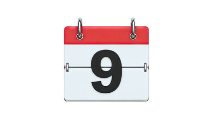 3D Flip Calendar Page with Number 9 on transparent background