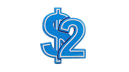 3D $2 Dollar Sign on transparent background