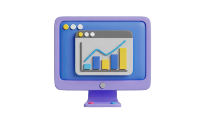 3D 3D Rendering of a Computer Monitor Displaying a Financial Chart on transparent background