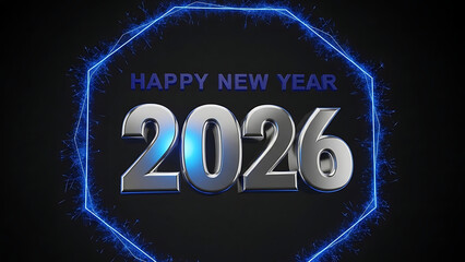 2026 new year celebration with blue electric hexagonal frame and sparklers