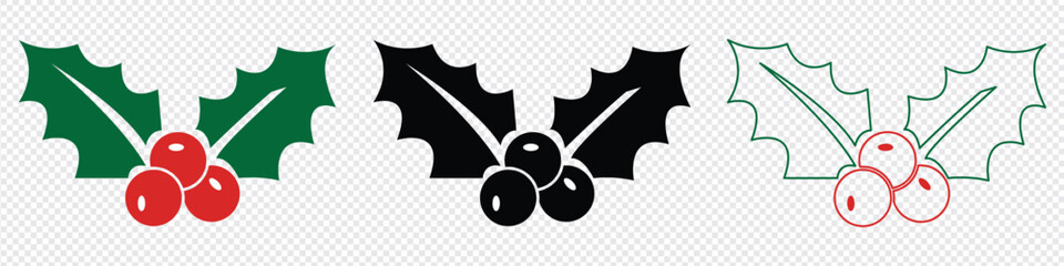 Holly berry icons. Cartoon holly leaves and berries. Chritmas logo wirh holly leaves and berries. vector illustration. © Quirk Craft Studio