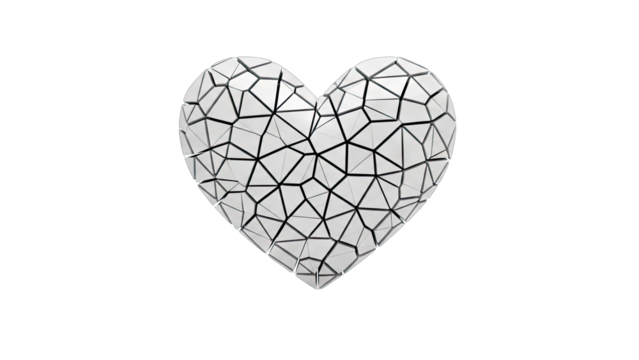 3D Abstract Geometric Heart Shape on transparent background - Powered by Adobe