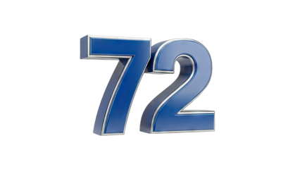 3D Blue 72 Number with Silver Trim on transparent background