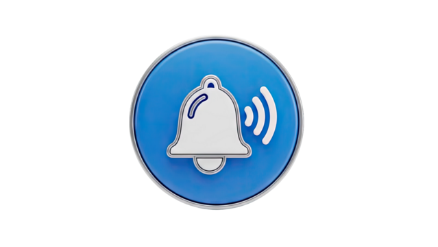 3D Bell icon with sound waves on transparent background - Powered by Adobe