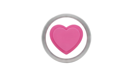 3D Pink Hearts Inside Metal Ring on transparent background