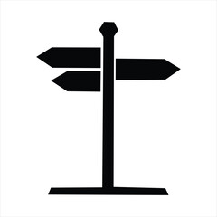 Direction Signpost Icon with Two Arrow Signs Navigation Wayfinding Road Symbol Silhouette