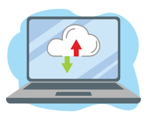 cloud computing and data transfer icon. laptop with upload and download icon
