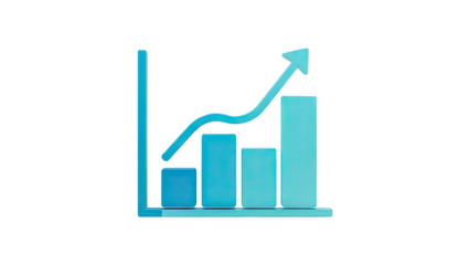 3D Growing bar chart with upward arrow on transparent background