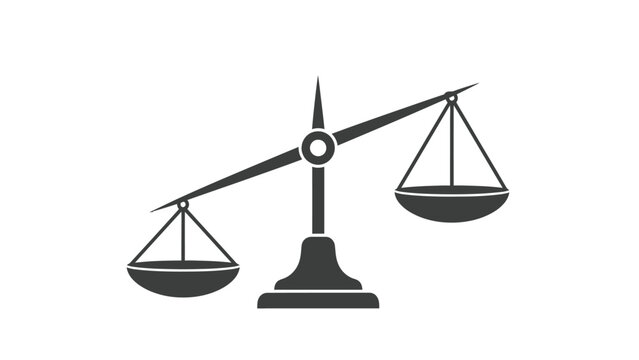 Simple black and white unbalanced scale icon symbolizing inequality and injustice