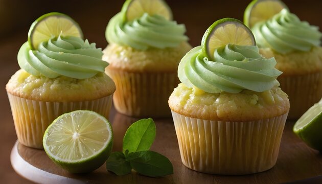 key lime cupcakes on a wooden board