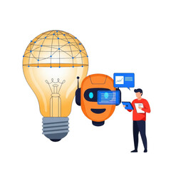 Robot and light bulb idea isolated on transparent background