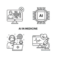 Ai in medicine icons, isolated on transparent background