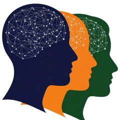 Three stylized human heads in profile, isolated on transparent background