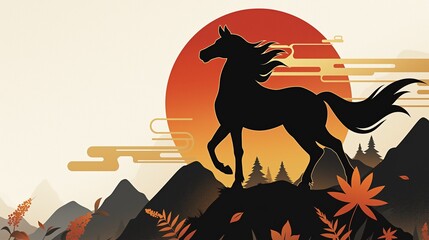 年賀状のイラスト素材_午年(2026)