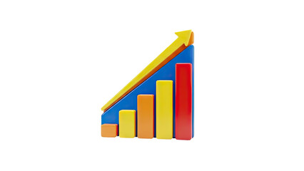 3D Bar Chart with Upward Arrow on transparent background