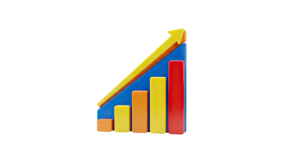 3D Bar Chart with Upward Arrow on transparent background