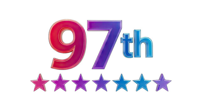 3D 97th Number and Stars on transparent background