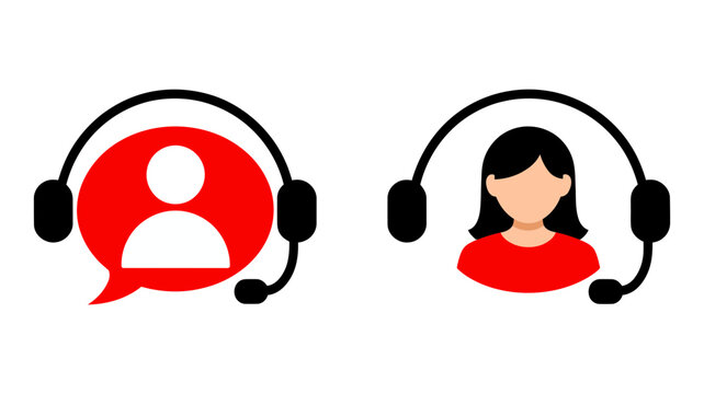 Customer support communication icons featuring a chat symbol and a female representative - Powered by Adobe