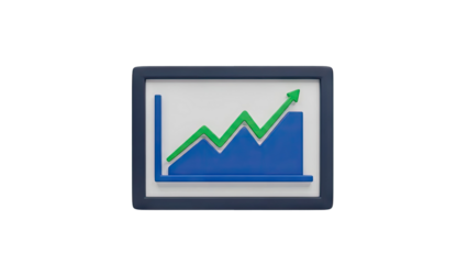 3D Chart Showing Upward Trend with Arrow on transparent background