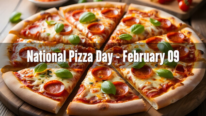 Celebrating national pizza day on february 9th with a freshly made pepperoni and basil pizza