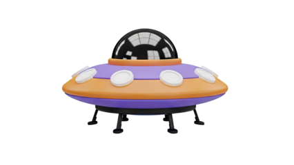 3D Cartoon UFO Flying Saucer Icon on transparent background