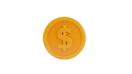 3D Golden dollar coin with dollar sign on transparent background