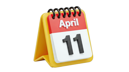 3D Desk Calendar Showing April 11 on transparent background