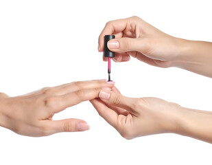 Professional manicure process with gel polish application step