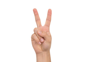 Peace Sign Gesture with Hand Isolated on White Background