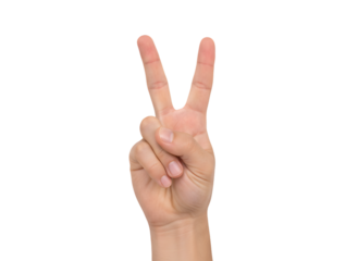 Peace Sign Gesture with Hand Isolated on White Background